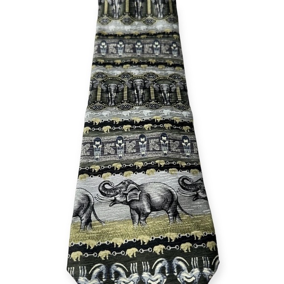 Tesoro Rossi Uomo Moda Elephant Themed 100% Silk Handmade Tie - Picture 2 of 5